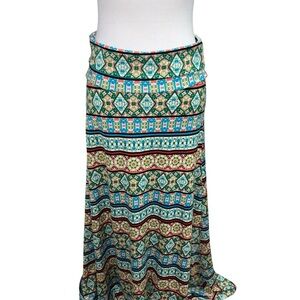 Lularoe Women's S Small Maxi Skirt Elastic Waist Band Boho Batik Print Stretchy